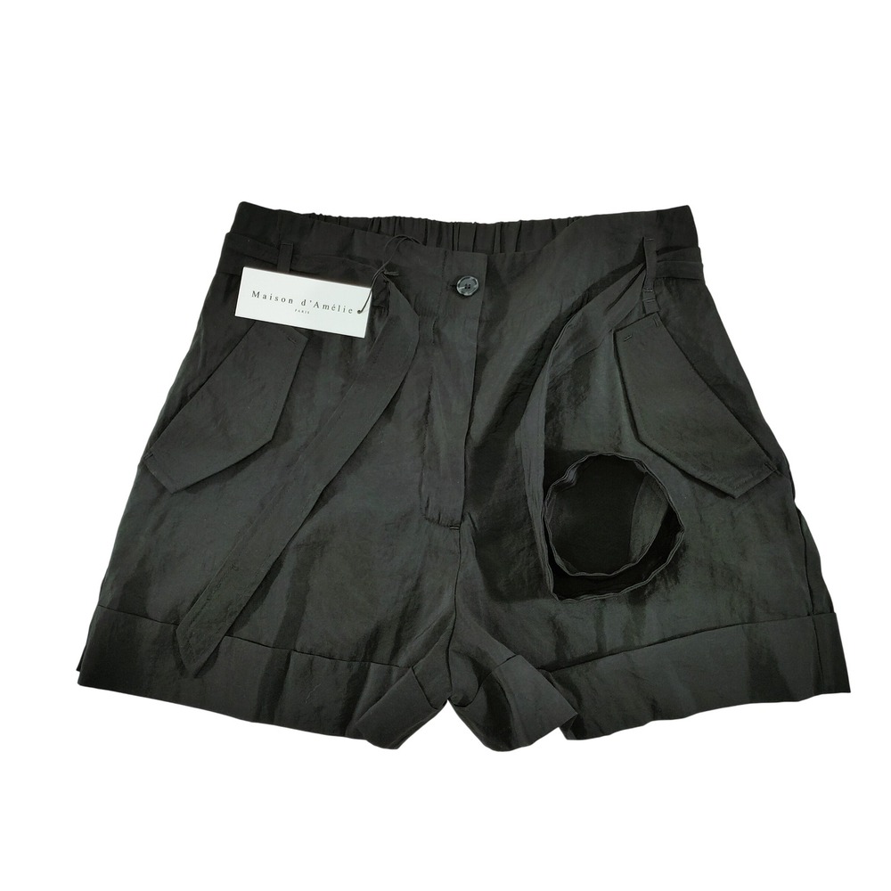Maison d'Amélie Black High‎ Waist Cargo Shorts Tie Belt Size 8